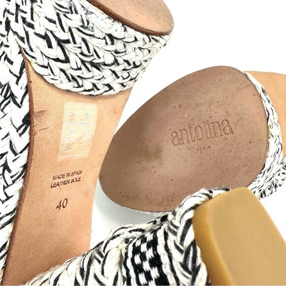 Antolina Paris Barbara Platform High Heel Sandal Sz 10 White Black Woven Cotton - Picture 6 of 16